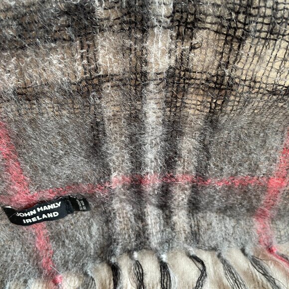 John Hanly Vintage Mohair Wool Blend Grey Check Scarf, Designed in Ireland - Picture 6 of 15